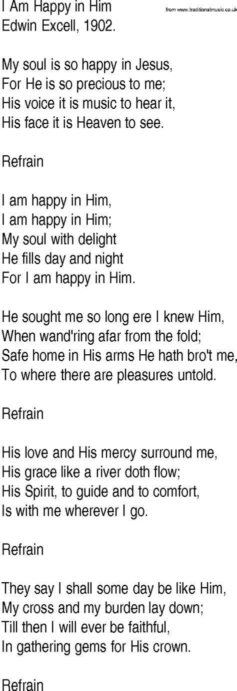 Hymn and Gospel Song Lyrics for I Am Happy in Him by Edwin ...