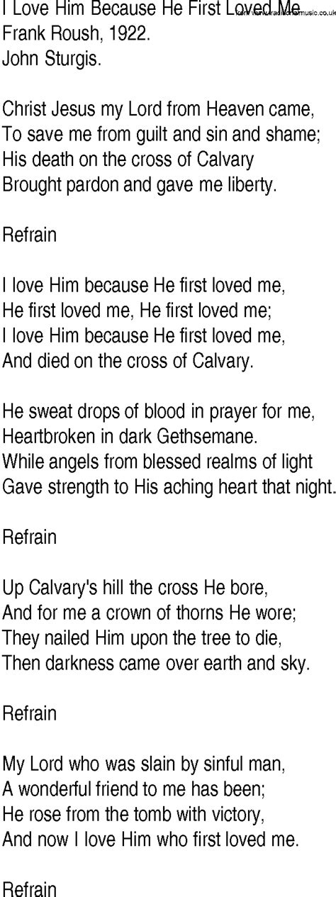 Hymn and Gospel Song Lyrics for I Love Him Because He ...