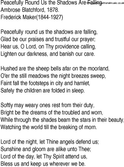 Hymn and Gospel Song Lyrics for Peacefully Round Us the ...