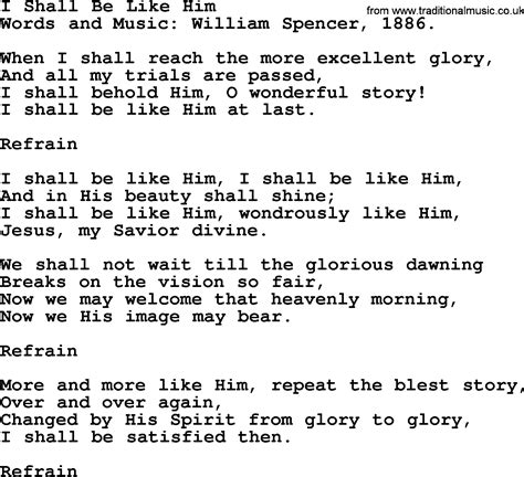 Hymns and Songs about Heaven: I Shall Be Like Him   lyrics ...