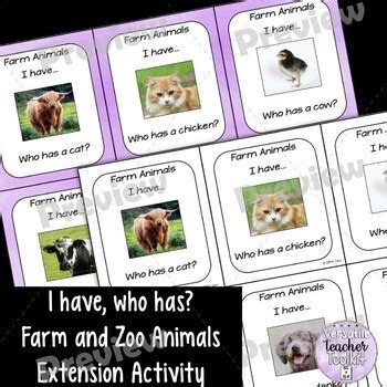 I Have, Who Has? Farm and Zoo Animals Vocabulary Game  Realistic images