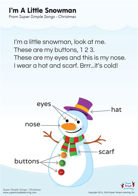 I m A Little Snowman Lyrics Poster Super Simple