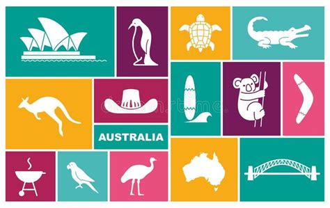 Iconos Australianos Bajo La Forma De Mapa Ilustración del Vector ...