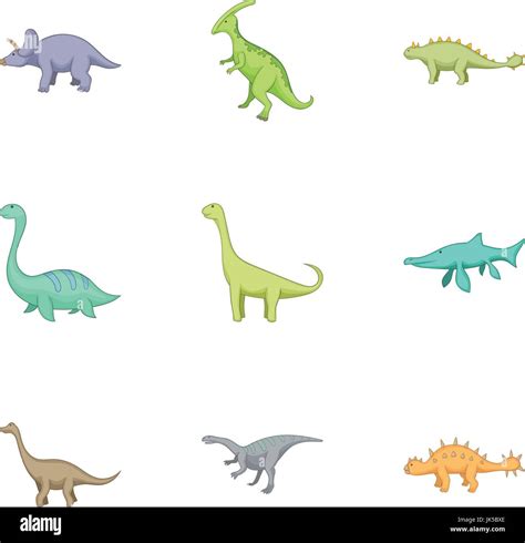 Iconos de dinosaurios herbívoros. Conjunto de 9 Dibujos animados ...
