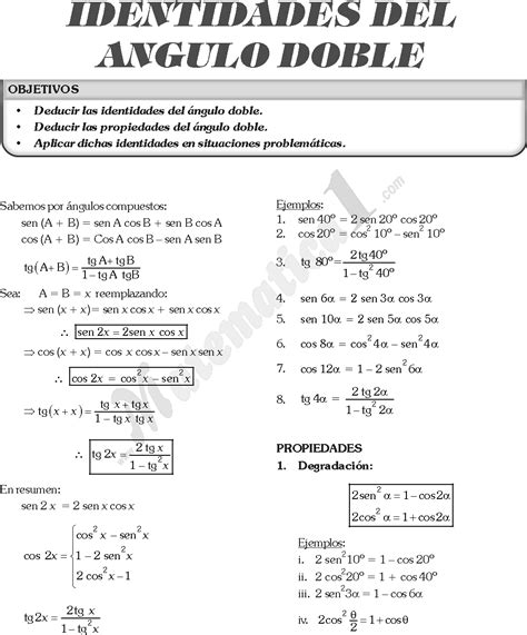 IDENTIDADES TRIGONOMÉTRICAS DEL ÁNGULO DOBLE EJERCICIOS ...