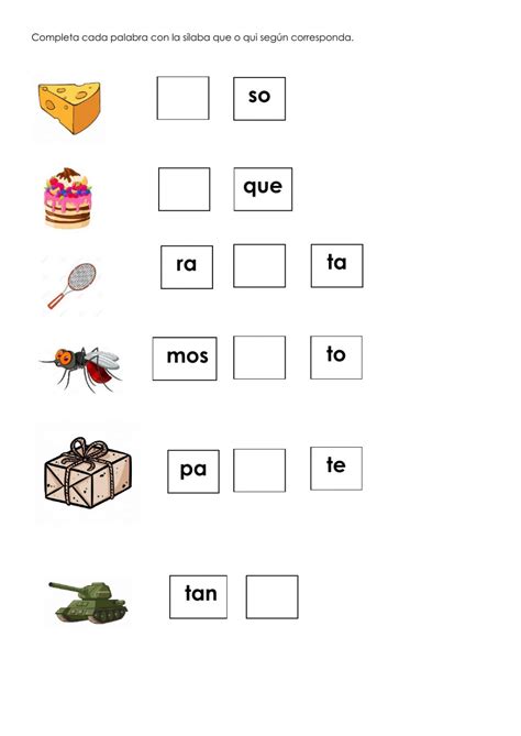 Identificar sílabas que y qui worksheet