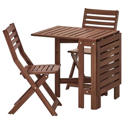 IKEA APPLARO Brown Stained Table and 2 folding chairs ...