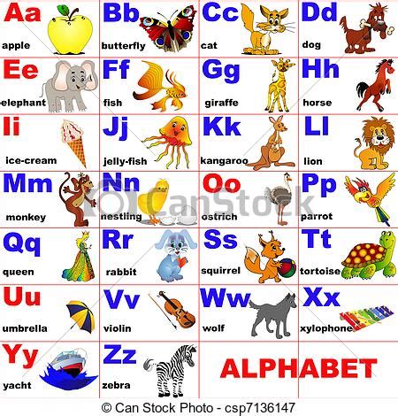 Illustration animals placed on letter of the alphabet.