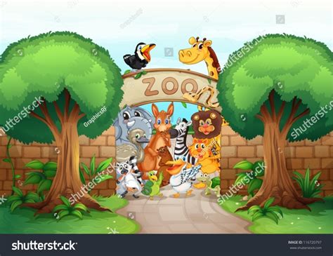 illustration of a zoo and animals in a beautiful   Royalty Free Stock ...
