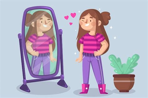 Ilustración de alta autoestima con espejo y mujer. | Vector Gratis