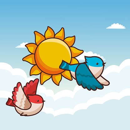 Ilustración de Aves Volando Dibujos Animados y más Vectores Libres de ...