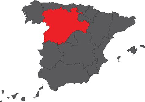 Ilustración de Castilla Y León Rojo Sobre Gris Mapa Vector ...