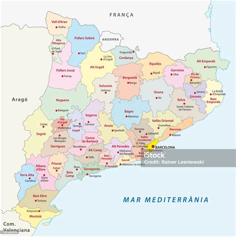 Ilustración de Cataluña Comarca Administrativa Mapa Del Vector y más ...