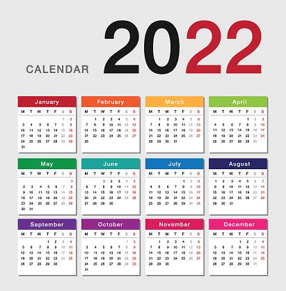 Ilustración de Colorido Año 2022 Calendario Horizontal Plantilla De ...