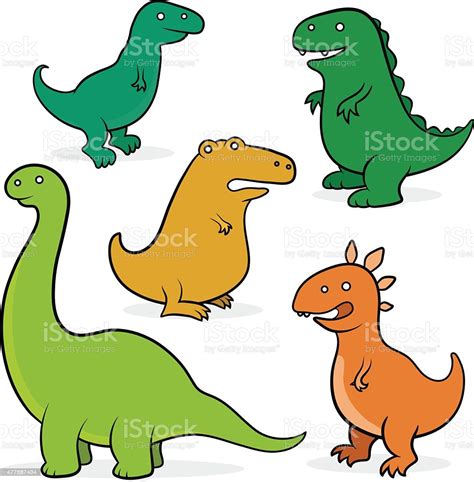 Ilustración de Conjunto De Dibujos Animados De Dinosaurios ...
