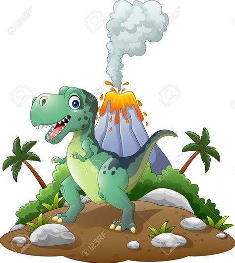 Ilustración de dibujos animados dinosaurio feliz en el ...