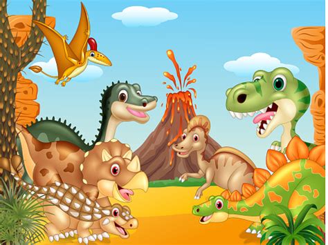 Ilustración de Dibujos Animados Dinosaurios Felizes Con ...