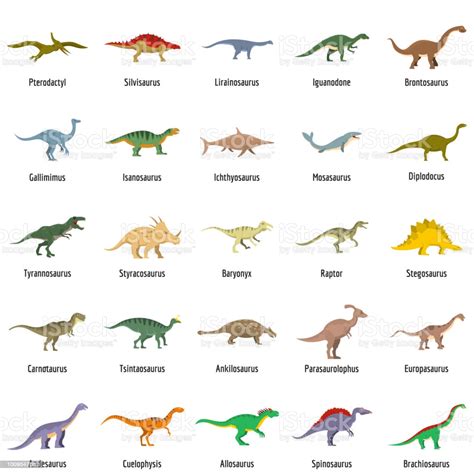 Ilustración de Dinosaurio Tipo Nombre Firmado Los Iconos ...