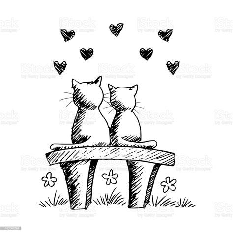 Ilustración de Dos Gatos Enamorados Ilustración De Dibujo ...