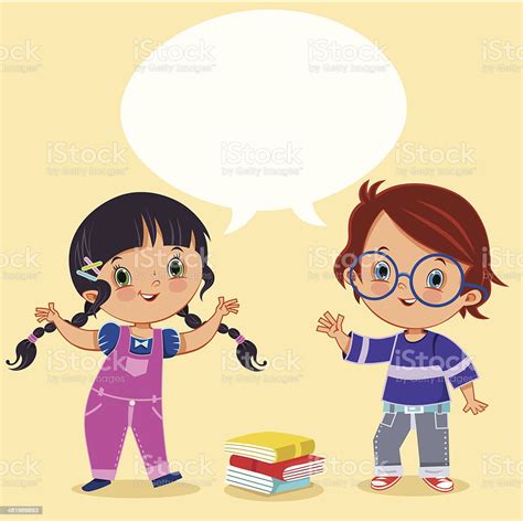 Ilustración de Dos Niños Hablando y más Vectores Libres de Derechos de ...
