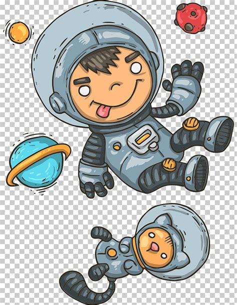 Ilustración de dos niños y gatos astronautas, astronauta ...