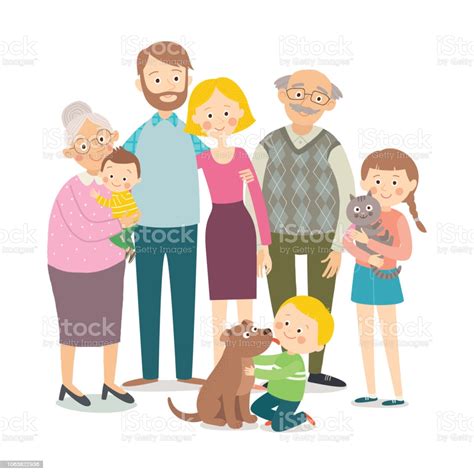 Ilustración de Familia Feliz Padre Madre Abuelo Abuela ...