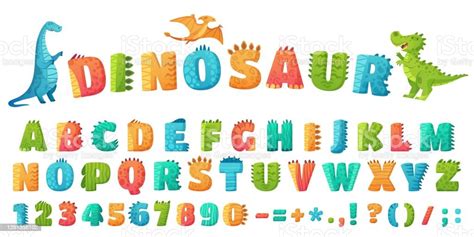 Ilustración de Fuente De Dinosaurio De Dibujos Animados Letras Y ...