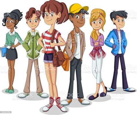 Ilustración de Grupo De Jóvenes De Dibujos Animados Personas y más ...