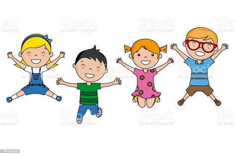 Ilustración de Grupo De Niños Saltando y más Vectores ...