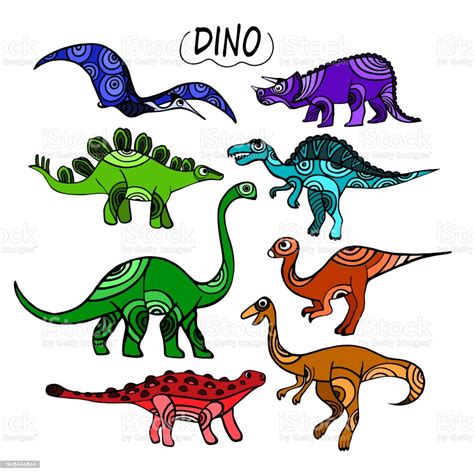 Ilustración de Juego De Dinosaurios Color Hermoso Dibujado ...