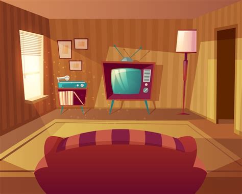 Ilustración de la sala de estar de dibujos animados. vista frontal del ...