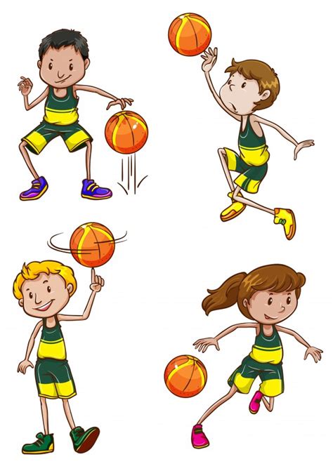 Ilustración de muchos niños y niñas jugando al baloncesto ...
