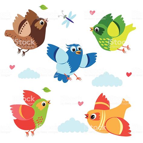 Ilustración de Pájaros Volando Colorido Conjunto De ...