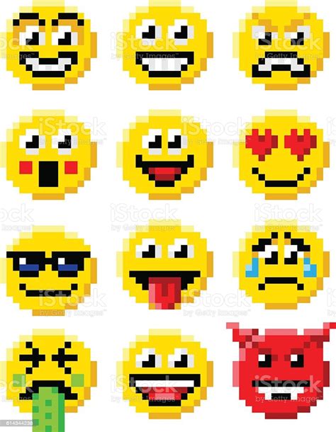 Ilustración de Pixel Art Emoji Emoticon Set y más Vectores ...