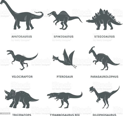 Ilustración de Silueta De Dinosaurio Negro Con Nombres y ...