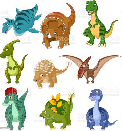 Ilustración de Sistema De La Colección De Dibujos Animados Dinosaurios ...