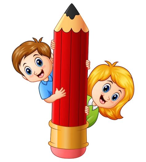 Ilustración de vector de niños de dibujos animados con lápiz | Vector ...