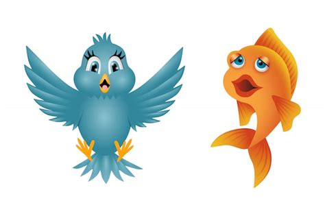 Ilustración divertida de aves y peces. | Vector Premium
