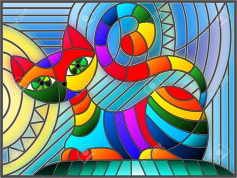 Ilustración En Estilo Vitral Con Gato Abstracto Geométrico ...