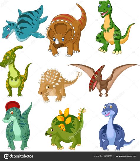 Ilustración Vector Conjunto Colección Dinosaurios Dibujos Animados ...