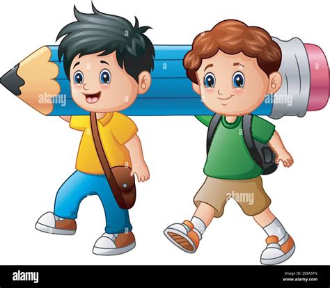 Ilustración vectorial de dos dibujos animados de niño sosteniendo un ...
