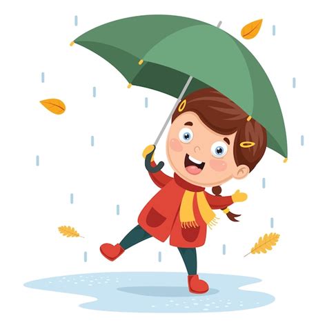 Ilustración vectorial de niña jugando bajo la lluvia | Descargar ...