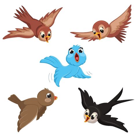 Ilustración vectorial de pájaros de dibujos animados | Vector Premium