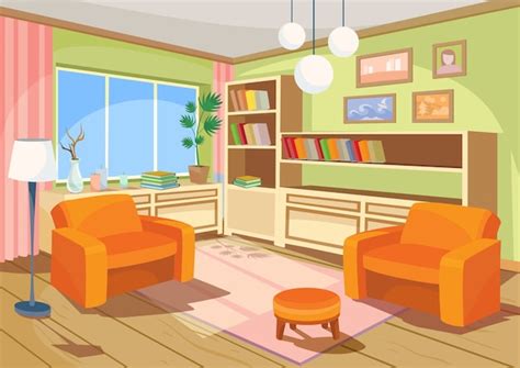 Ilustración vectorial de un interior de dibujos animados de una sala de ...