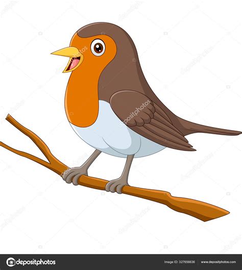 Ilustración Vectorial Pájaro Robin Dibujos Animados Sentado Una Rama ...