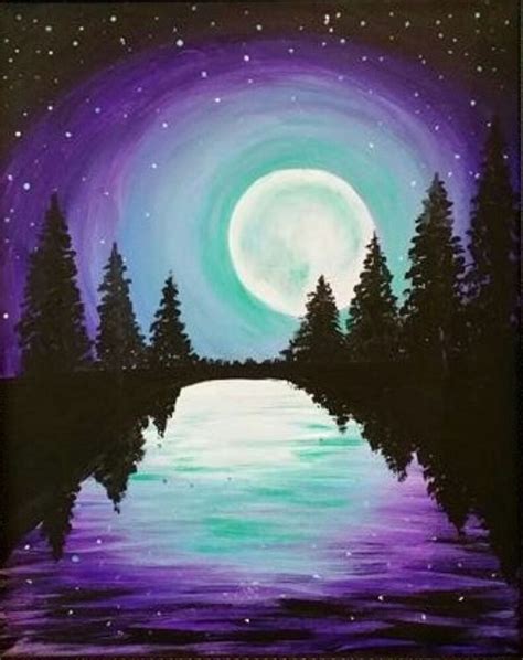 Image result for purple blue moon over lake painting ...