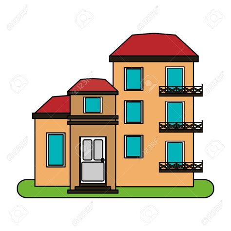 Imagen colorida de dibujos animados fachada cómodos apartamentos de ...
