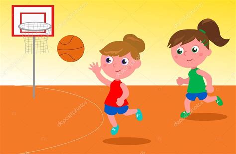 Imágenes: niñas jugando baloncesto | Niñas jugando vector ...