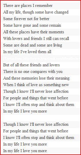 In My Life Lyrics, written by the Beatles | Favorite lyrics, Beatles ...