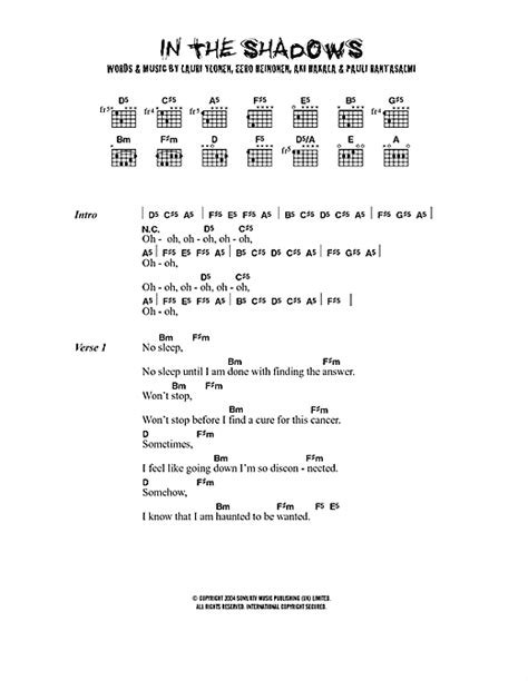 In The Shadows  Guitar Chords/Lyrics    Print Sheet Music Now